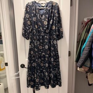 LOFT Navy Floral Midi Dress